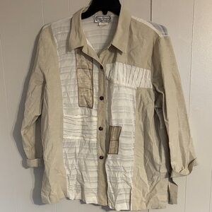 Vintage Saint Germain Casual Beige and White Button Down Shirt XL